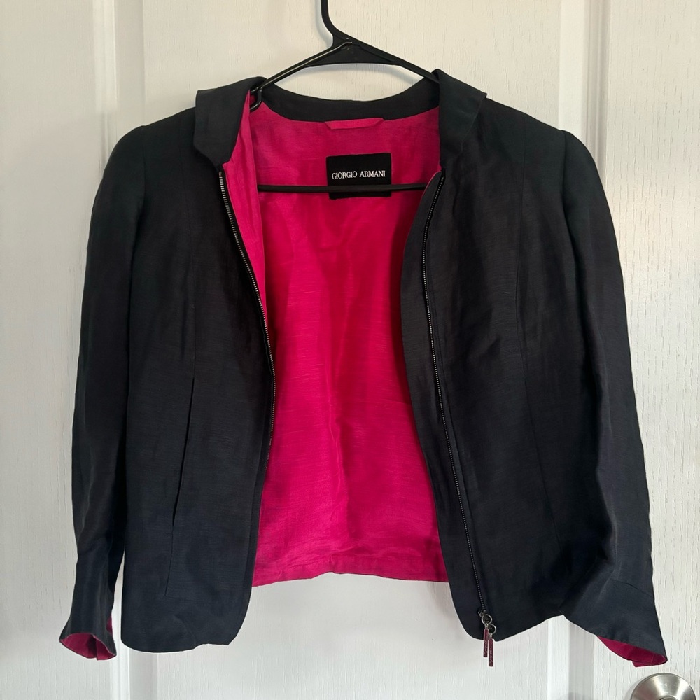 Giorgio Armani Black & Pink Shoulder Pad Jacket